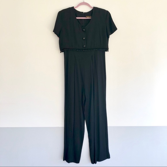 Vintage Pants - 🎵 VINTAGE 80s Black Beaded Jumpsuit